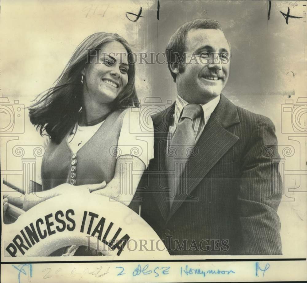 1971 Press Photo Michael Reagan and Pam Putnam tour cruise ship Princess Italia