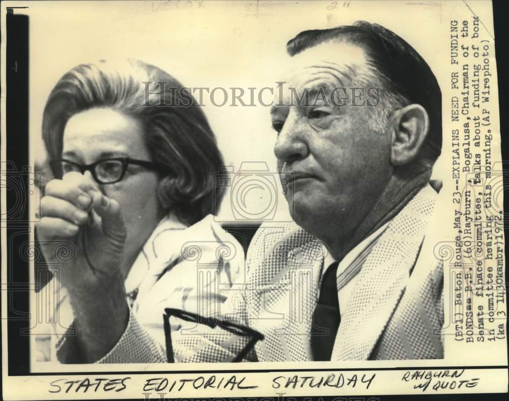 1972 Press Photo Louisiana Senator B.B. Rayburn Explains Need for Bond Funds