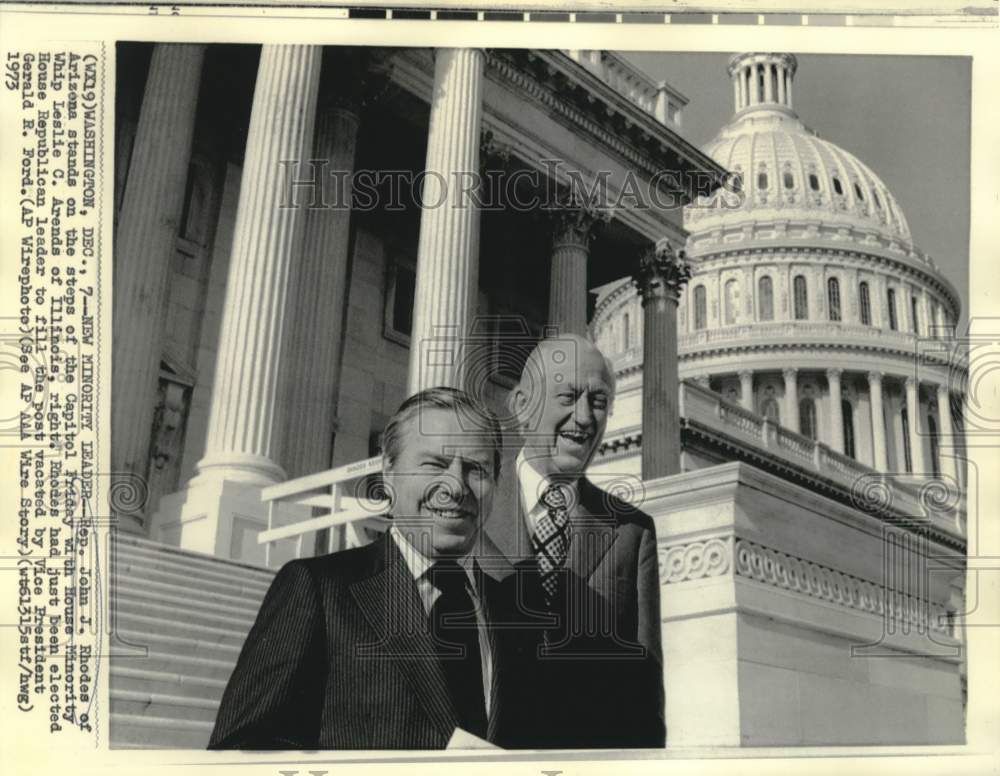 1973 Press Photo Rep. John Rhodes &amp; Leslie Arends on the Capitol steps, Wash.