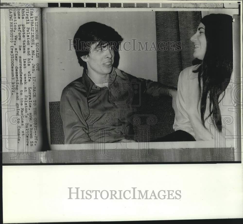 1971 Press Photo Marine deserter Virgil Polston &amp; wife before he surrendered, MD