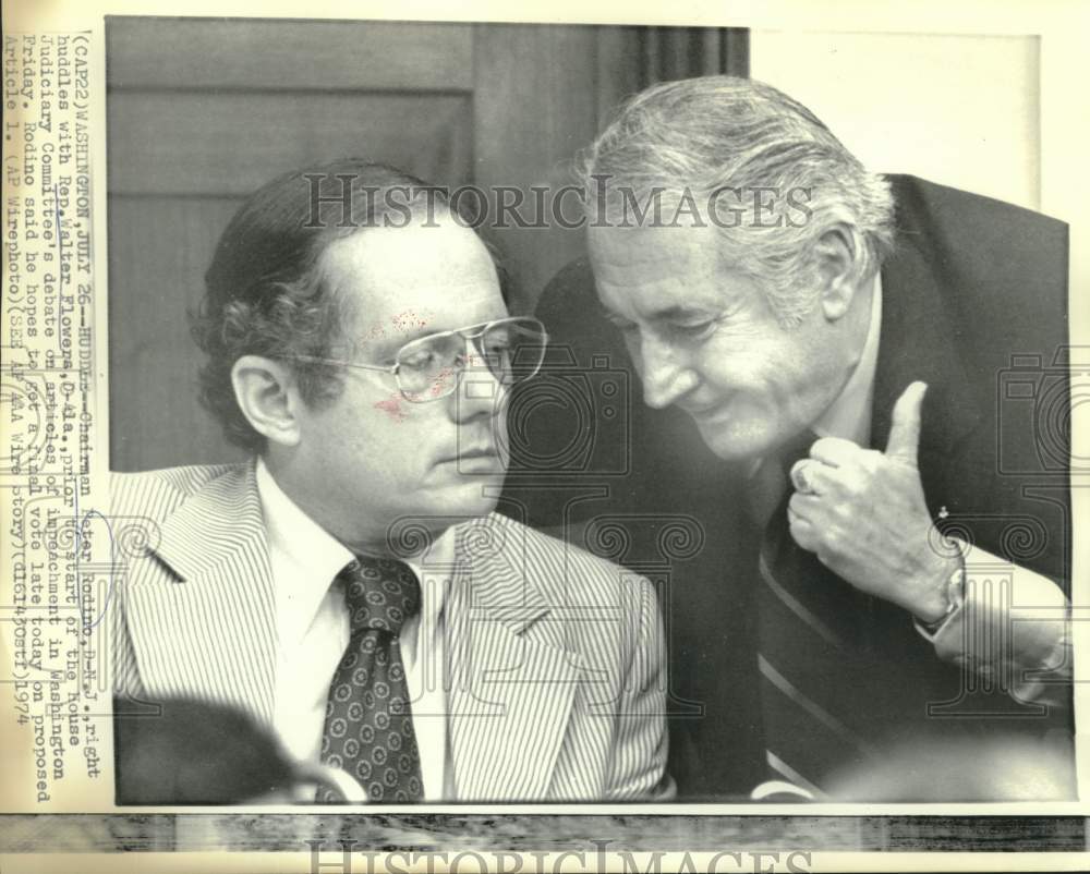 1974 Press Photo Rep. Peter Rodino, Rep. Walter Flowers prior to a debate, Wash.