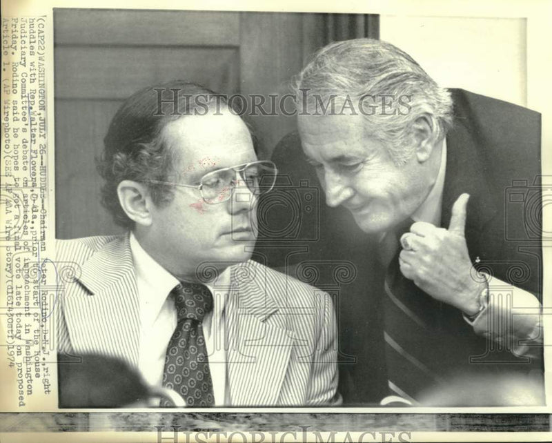 Load image into Gallery viewer, 1974 Press Photo Rep. Peter Rodino, Rep. Walter Flowers prior to a debate, Wash.
