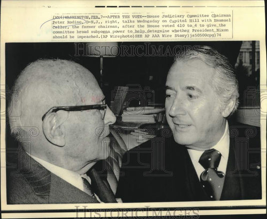 1974 Press Photo Chairman Peter Rodino talks on Capitol Hill with Emanuel Celler