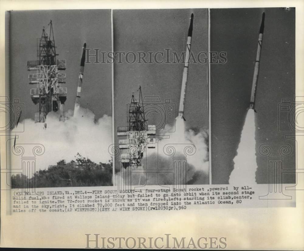1960 Press Photo Scout rocket fired at Wallops Island - now37313