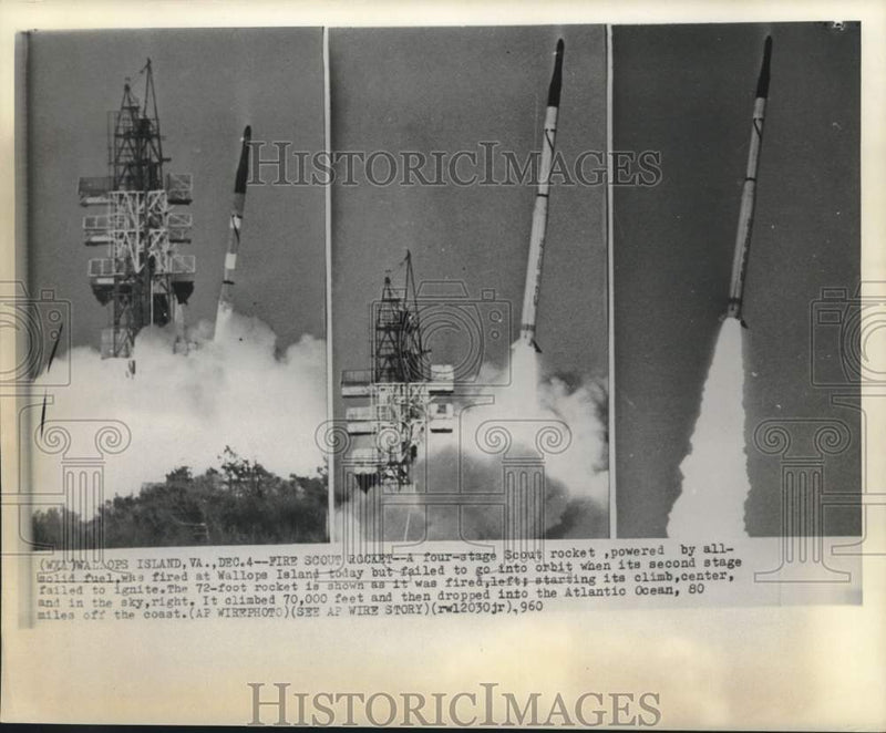 Load image into Gallery viewer, 1960 Press Photo Scout rocket fired at Wallops Island - now37313
