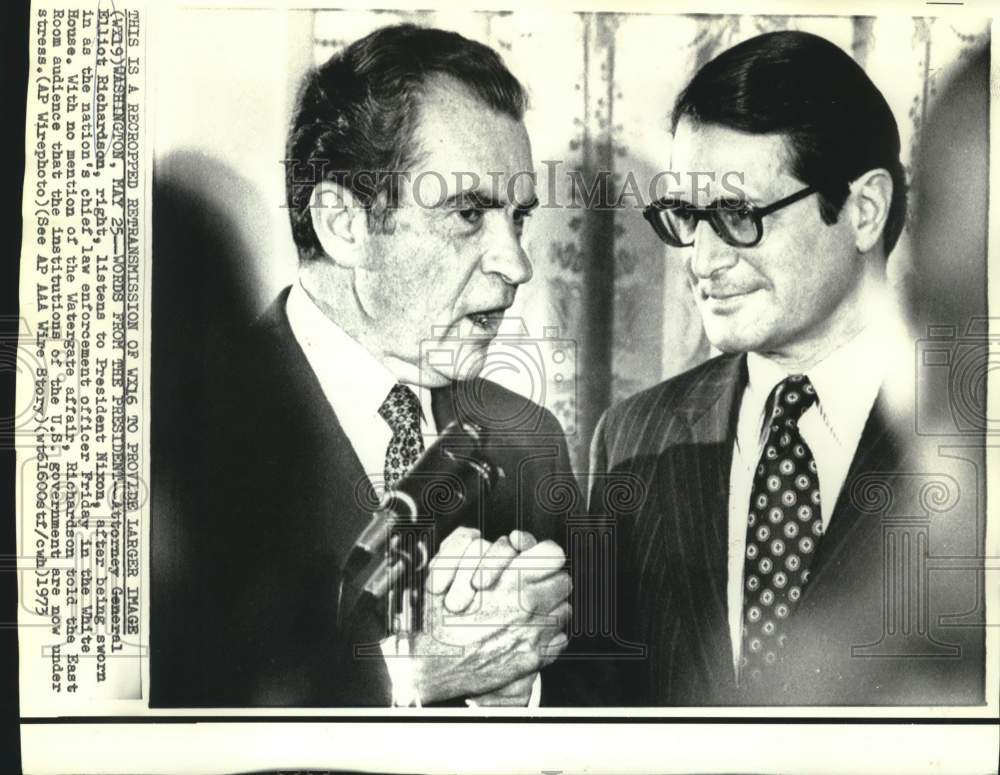 1973 Press Photo Attorney General Elliot Richardson and Nixon at White House