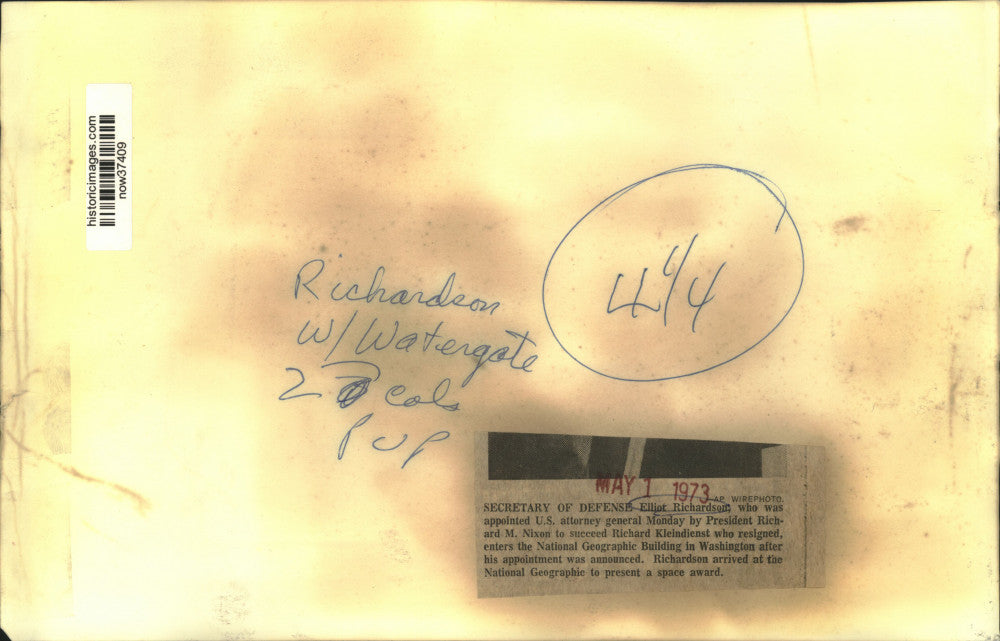 1973 Press Photo Defense Secretary Elliot Richardson at National Geographic