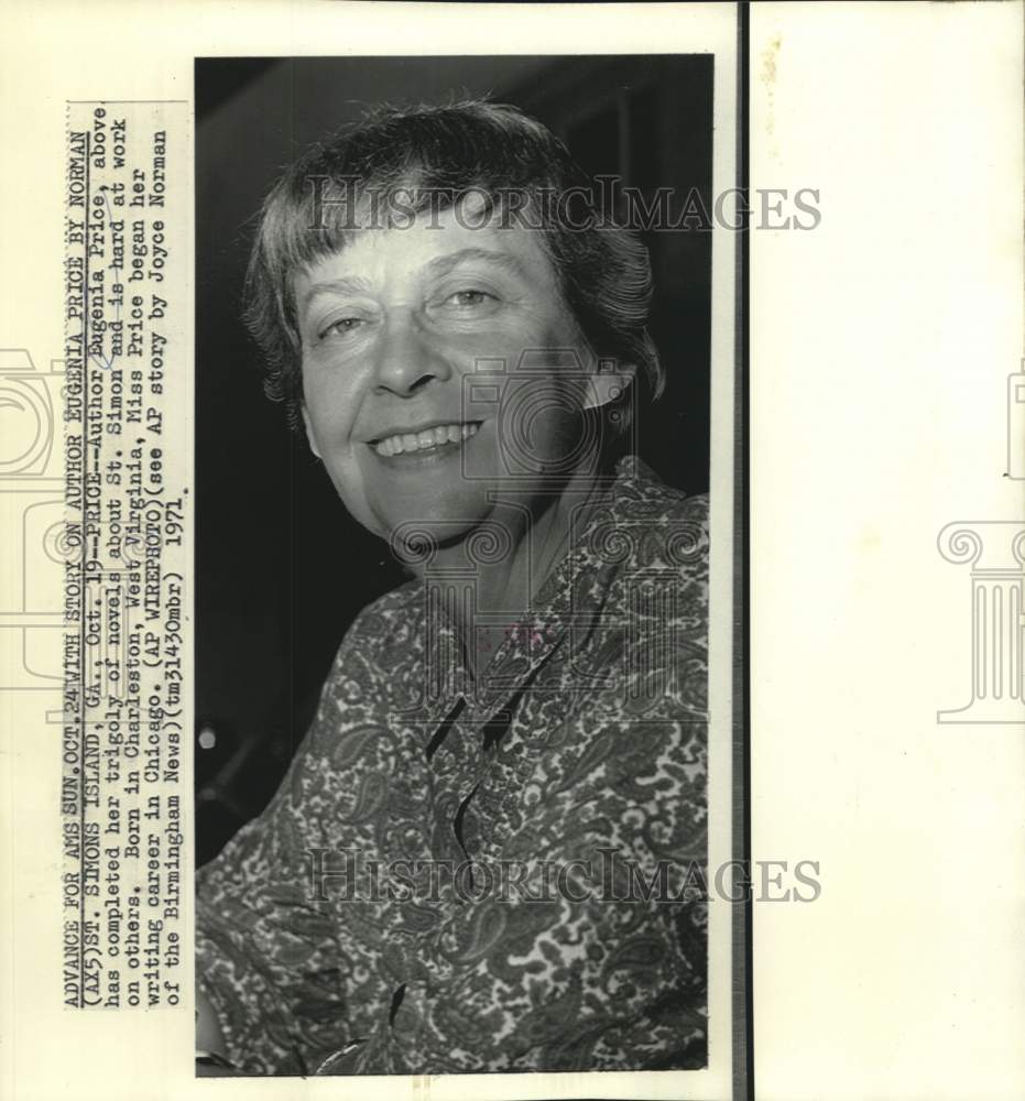1971 Press Photo Author of St. Simons trilogy Eugenia Price - now37441
