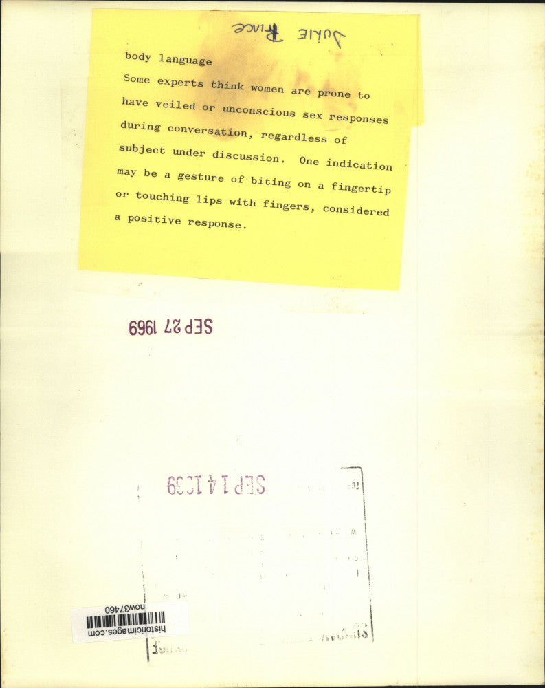 Load image into Gallery viewer, 1969 Press Photo Body language of unconscious sex responses - now37460
