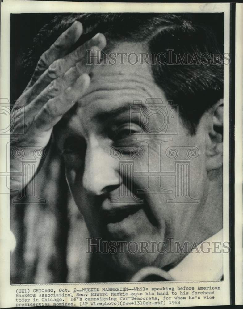 Load image into Gallery viewer, 1968 Press Photo Vice Presidential nominee Edmund Muskie speaking in Chicago
