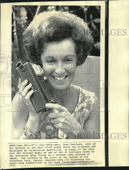 1970 Press Photo BOAC captain's wife Joan Goulborn told husband found in Jordan