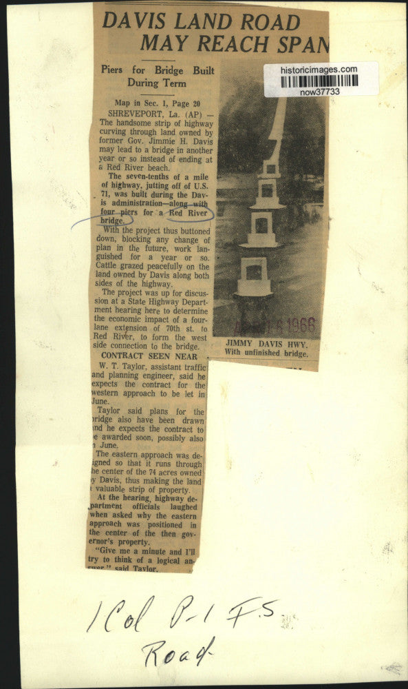 1966 Press Photo Red River Bridge piers built during Davis administration in LA