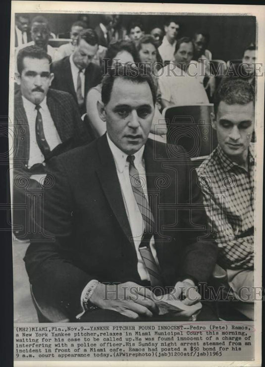1965 Press Photo New York Yankee pitcher Pedro (Pete) Ramos in Miami courtroom