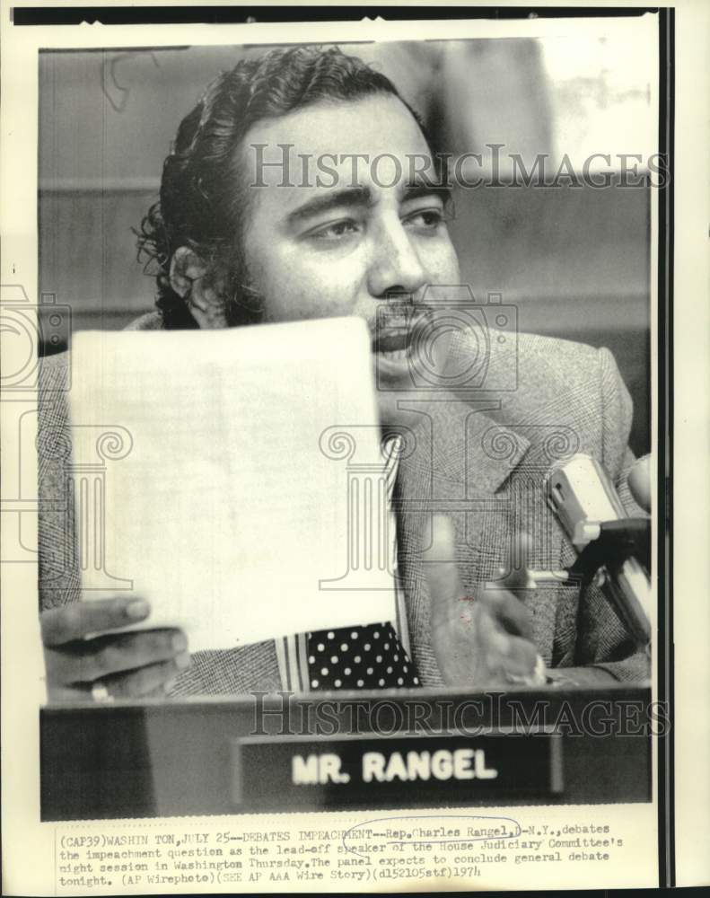Load image into Gallery viewer, 1974 Press Photo Representative Charles Rangel debates impeachment in Washington
