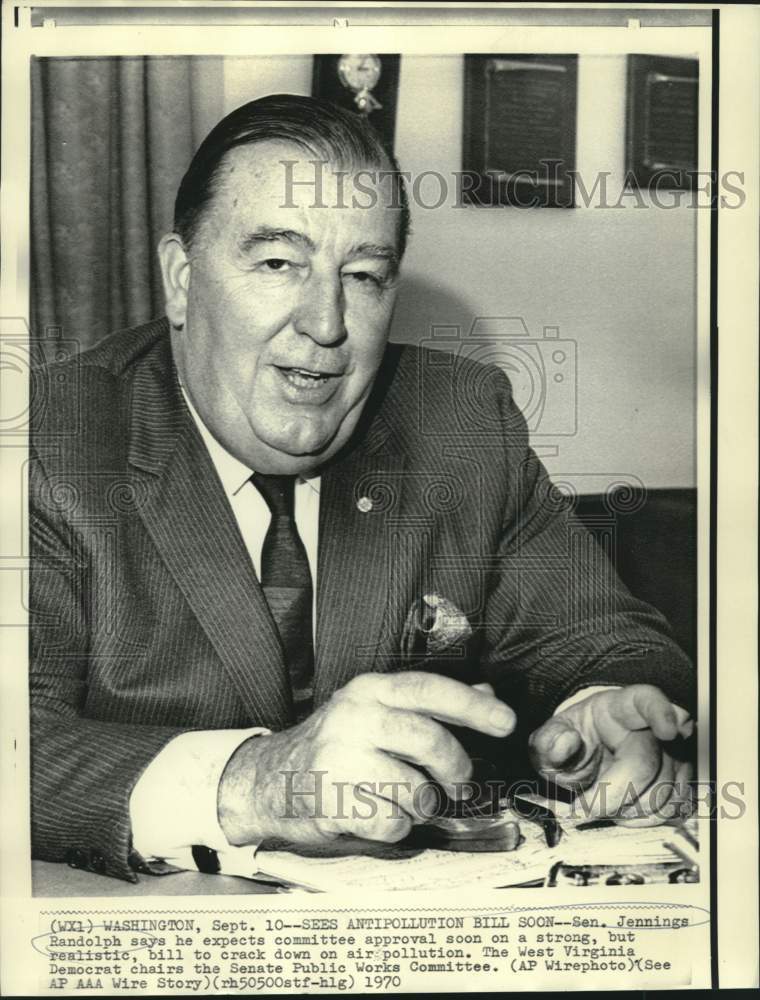 1970 Press Photo Senator Jennings Randolph expects antipollution bill approval