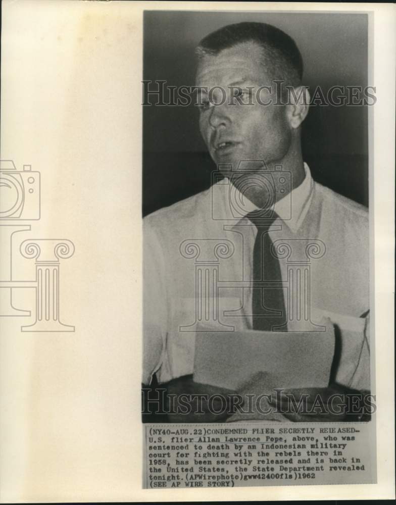 1962 Press Photo Imprisoned CIA Pilot Allen Lawrence Pope Freed by Indonesia