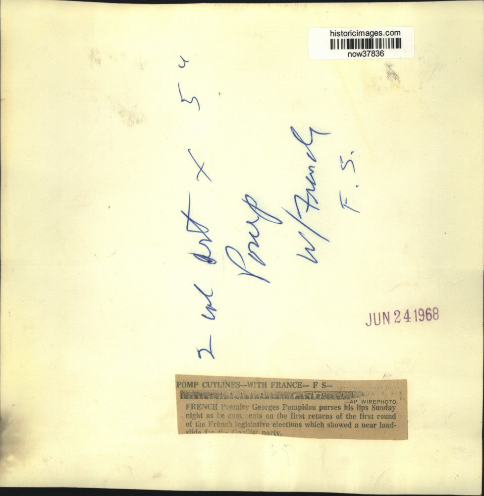 1968 Press Photo French Premier Georges Pompidou comments on French elections