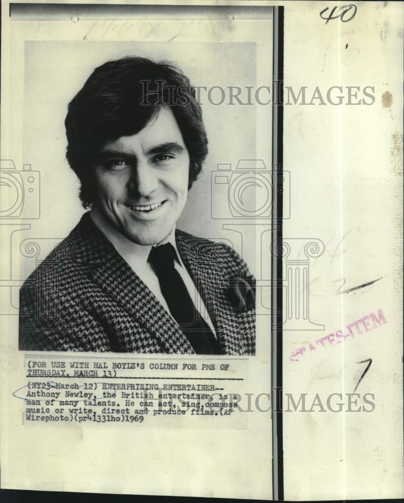 1969 Press Photo British entertainer Anthony Newly, man of many talents
