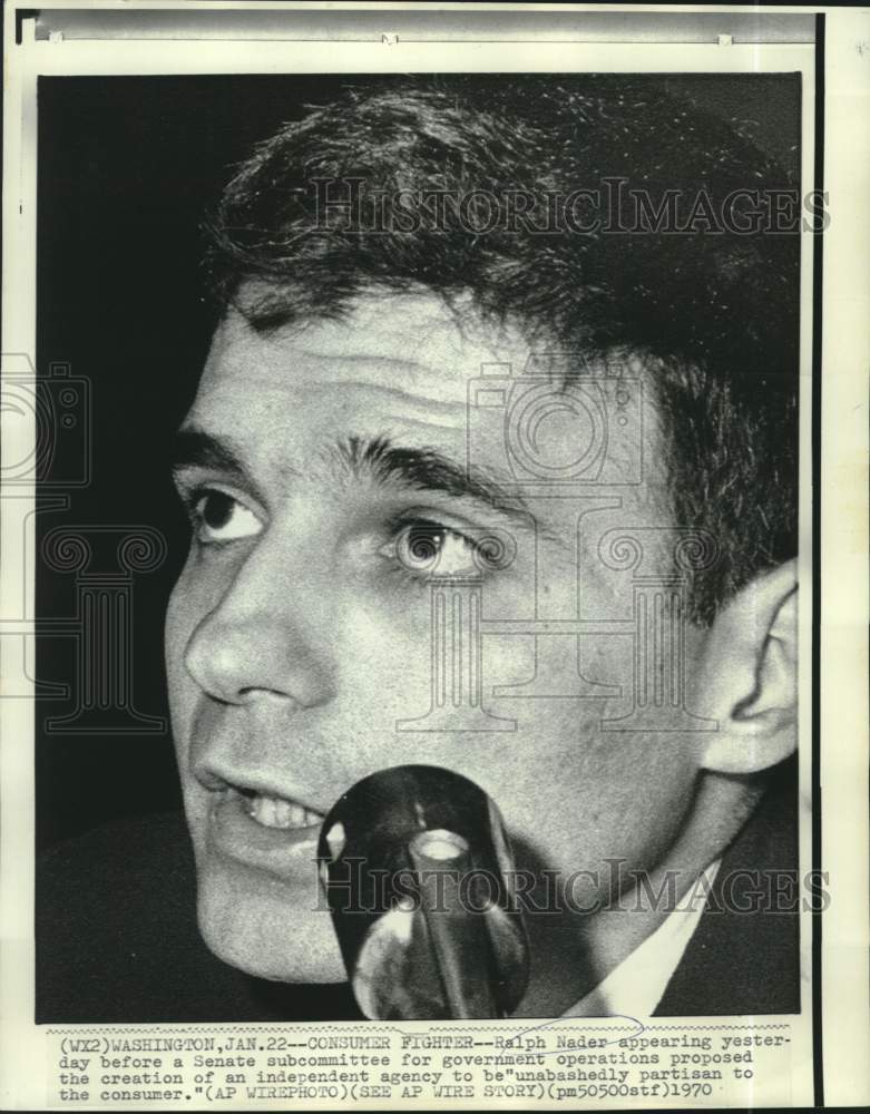 1970 Press Photo Consumer Advocate Ralph Nader Testifies before Senate