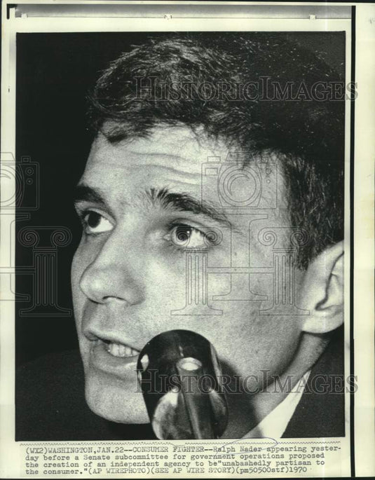 1970 Press Photo Consumer Advocate Ralph Nader Testifies before Senate