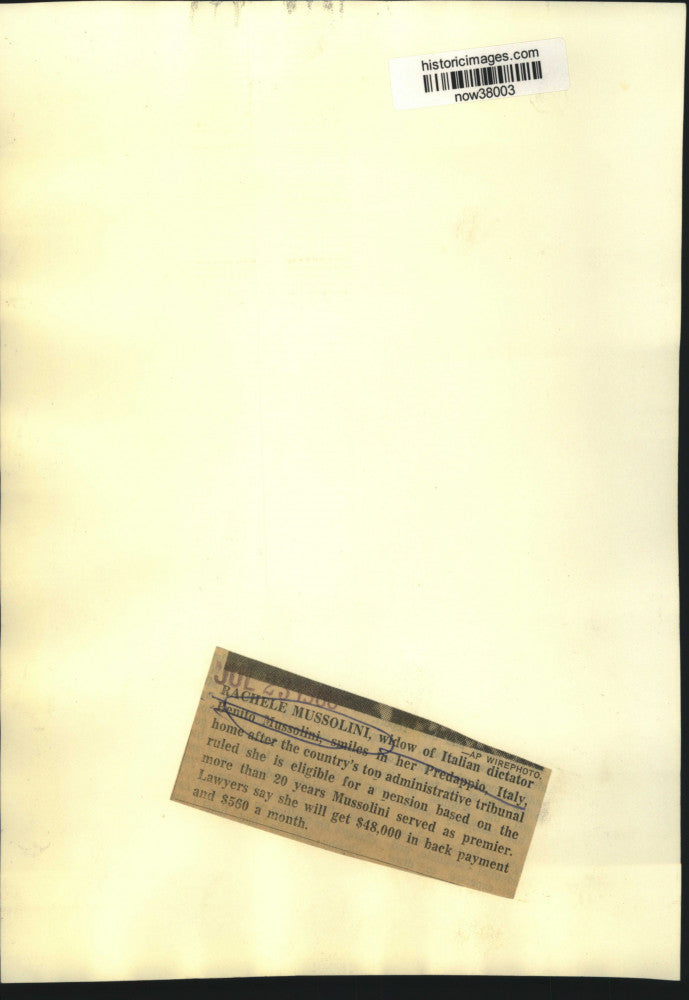 1968 Press Photo Benito Mussolini's widow Rachele awarded pension - now38003