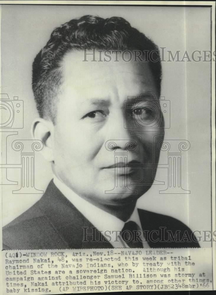 1966 Press Photo Navajo Indians&#39; tribal chairman Raymond Nakai poses for a photo