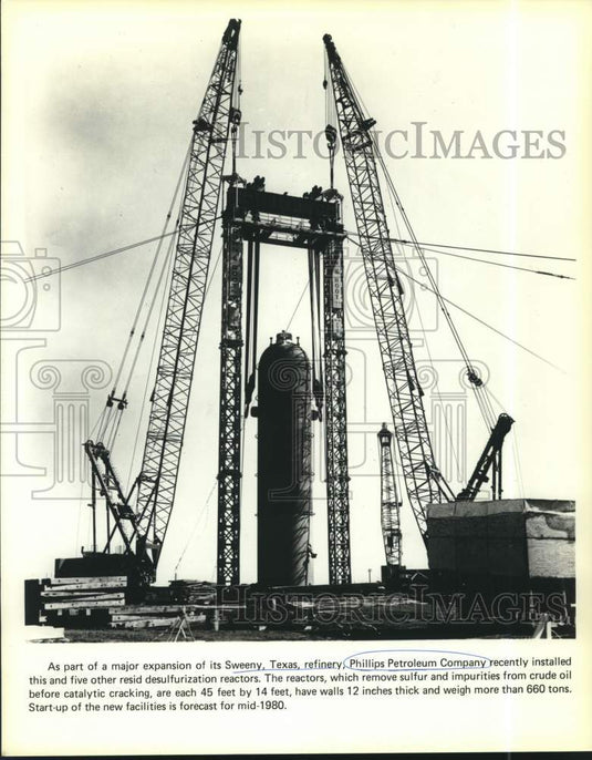 1979 Press Photo A new desulfurization reactor at Philips Petroleum Co., Texas