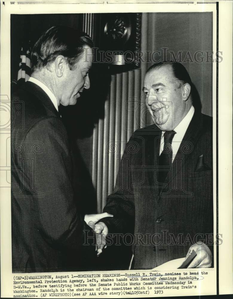 1973 Press Photo Russell Train and Jennings Randolph at nomination hearings