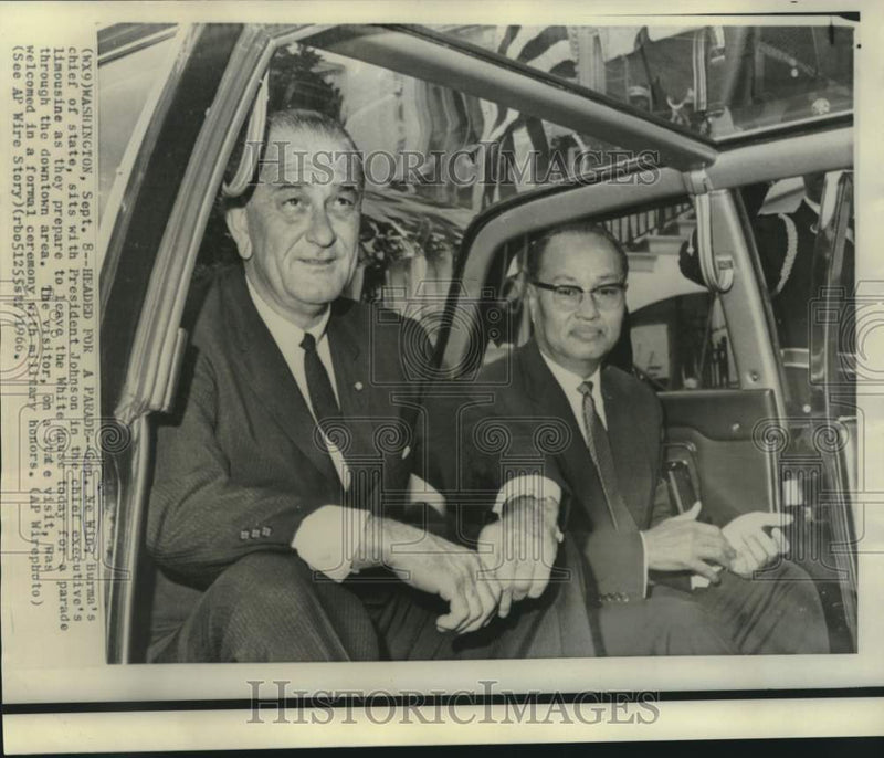 Load image into Gallery viewer, 1966 Press Photo Burma's Ne Win and President Johnson visit at White House
