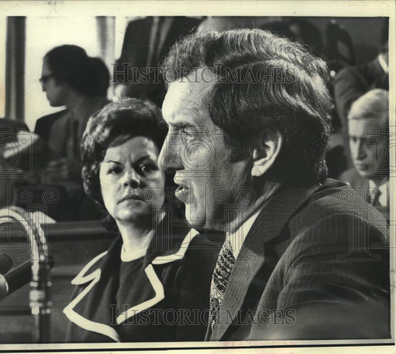 Load image into Gallery viewer, 1972 Press Photo Mrs. Muskie watches Senator Muskie quit primaries. - now38168
