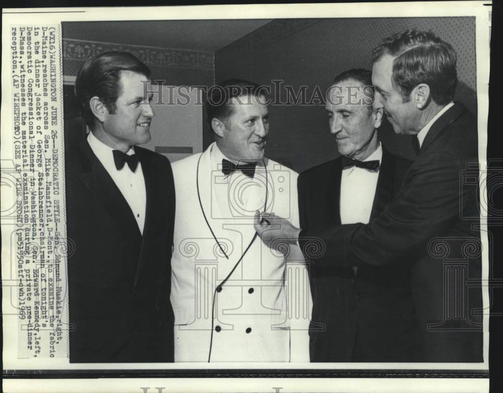 1969 Press Photo Senators Edmund Muskie and others admire Steinbrenner&#39;s jacket