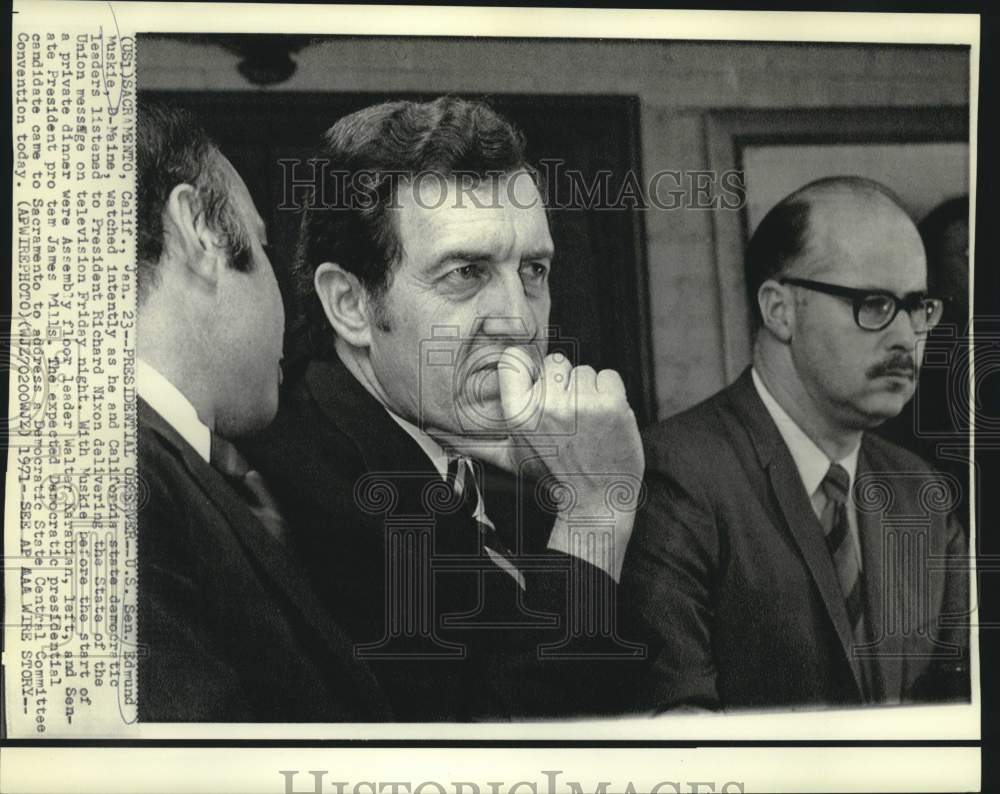 1971 Press Photo Sen. Edmund Muskie & state leaders listen to Pres. Nixon, CA.
