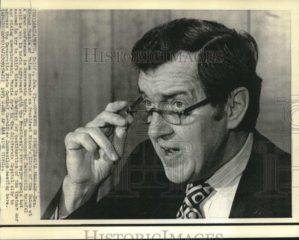 1971 Press Photo Senator Edmund Muskie at Sacramento news conference - now38251