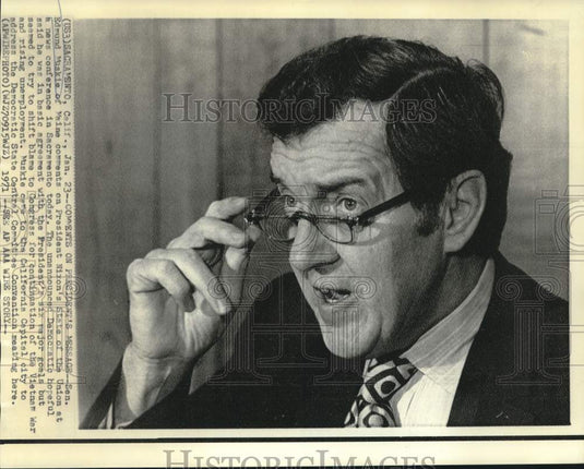1971 Press Photo Senator Edmund Muskie at Sacramento news conference - now38251