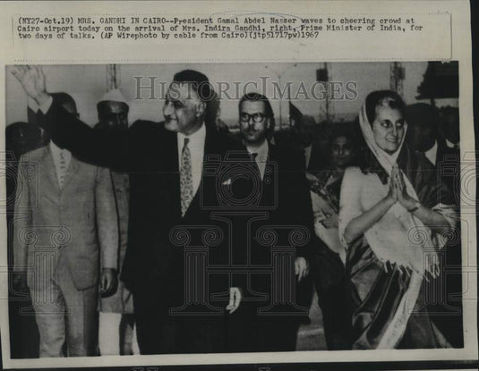 1967 Press Photo Egypt's Gamal Abdel Nasser and Indira Gandhi shown in Cairo