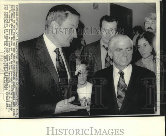 1975 Press Photo David Rockefeller and Abraham Beame at Capitol Hill briefing