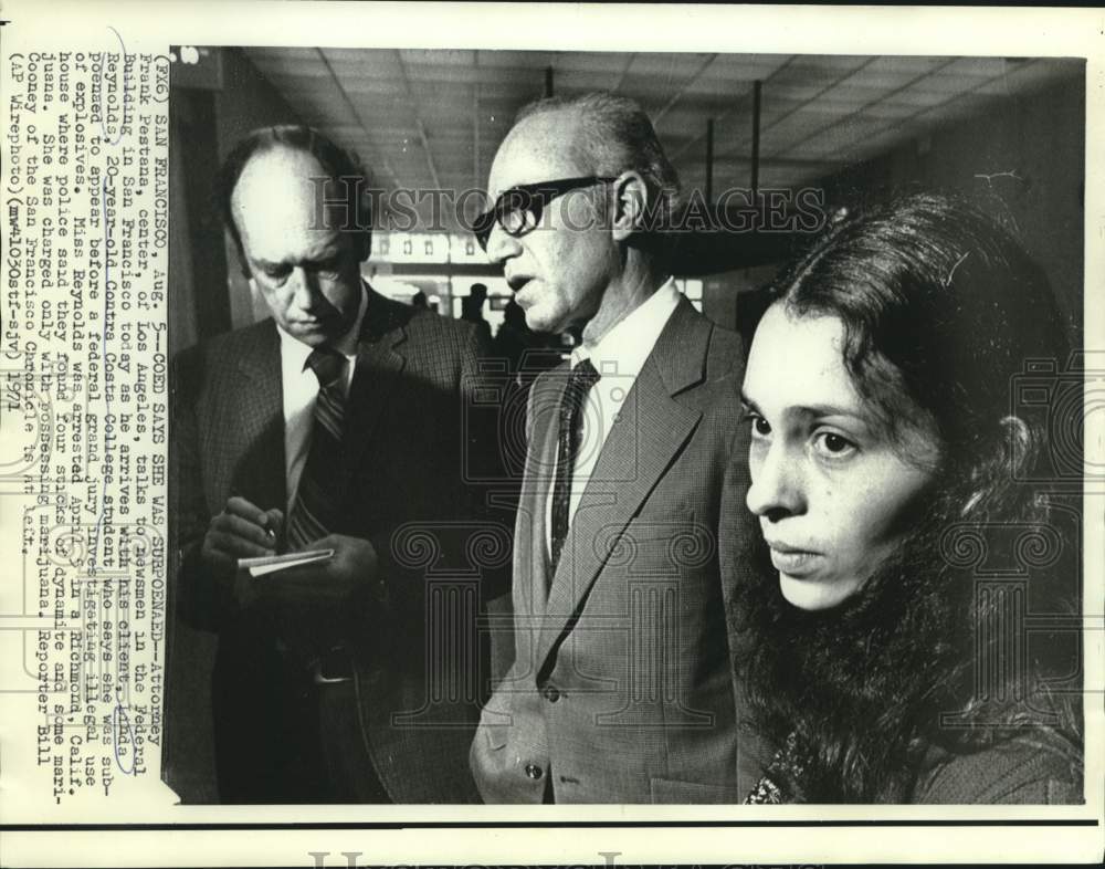1971 Press Photo Frank Pestana and client Linda Reynolds arrive at CA court