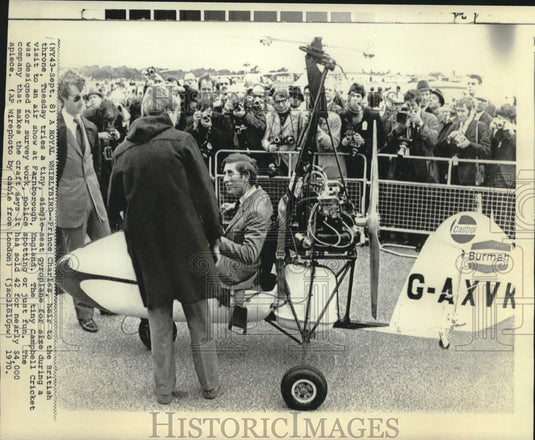 1970 Press Photo Prince Charles sits in gyroplane at Farnborough air show