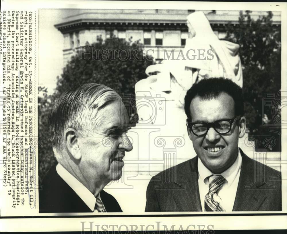 1970 Press Photo James Nabrit and Erwin Griswold outside Washington Court