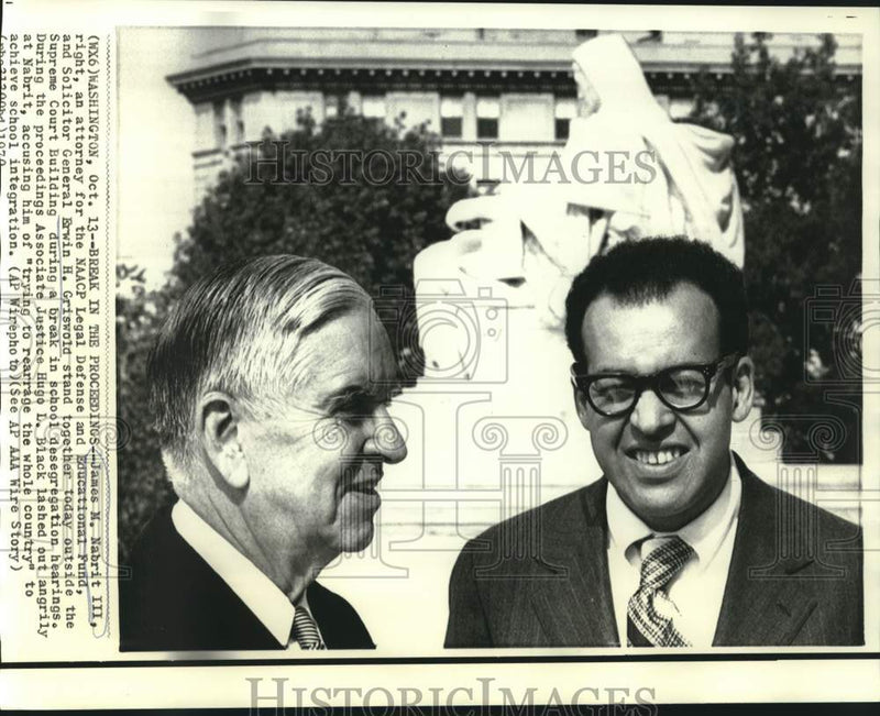 Load image into Gallery viewer, 1970 Press Photo James Nabrit and Erwin Griswold outside Washington Court
