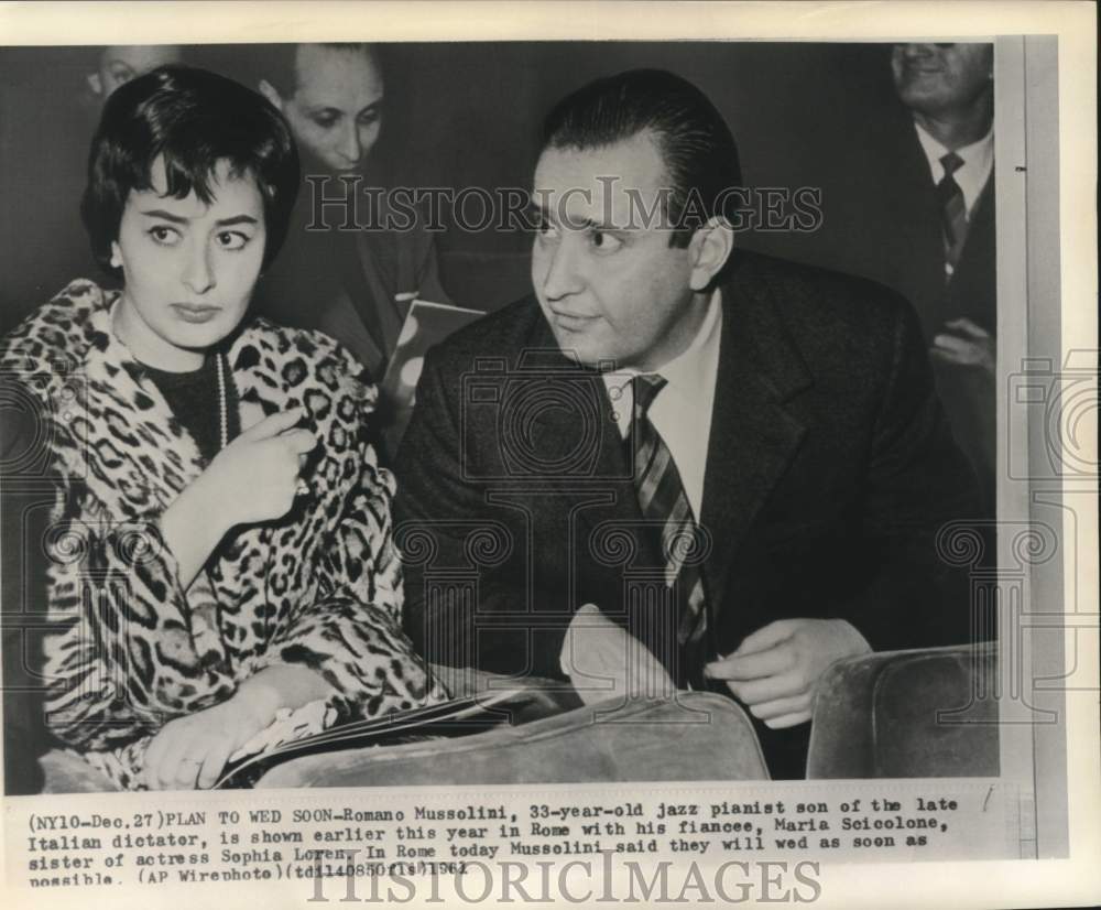 1961 Press Photo Romano Mussolini and Maria Scicolone shown in Rome, Italy