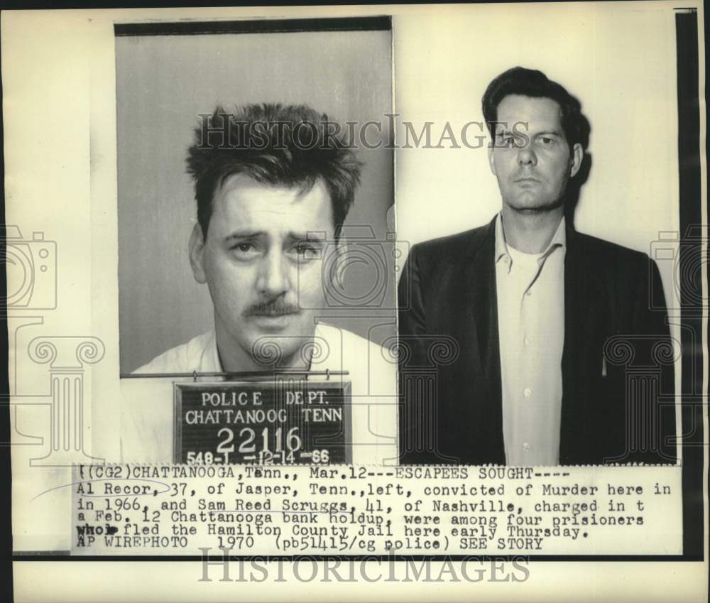 1970 Press Photo Hamilton County jail escapees Al Recor and Sam Reed Scruggs