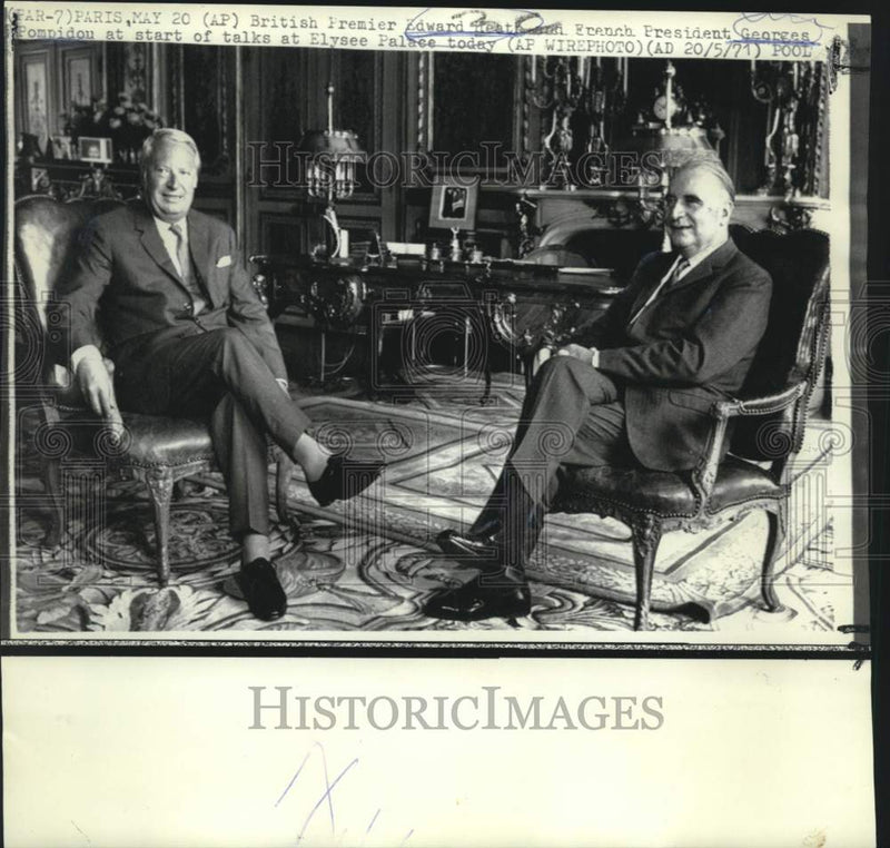 Load image into Gallery viewer, 1971 Press Photo Edward Heath and Georges Pompidou at Elysee Palace talks
