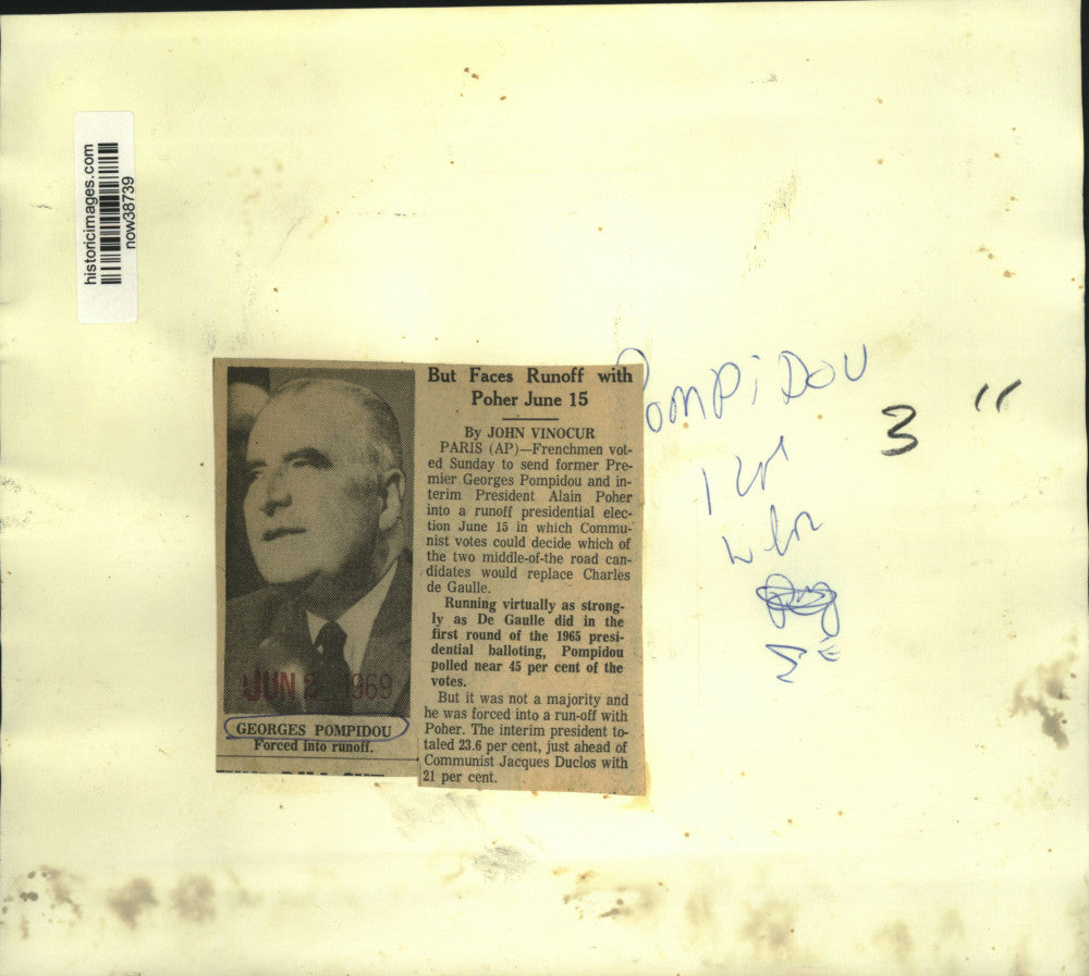 1969 Press Photo Georges Pompidou forced into presidential runoff with Poher