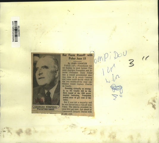 1969 Press Photo Georges Pompidou forced into presidential runoff with Poher