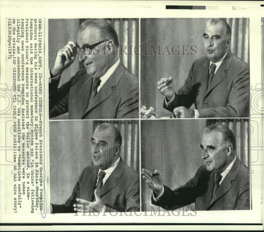 1971 Press Photo France&#39;s Georges Pompidou gestures during Paris news conference