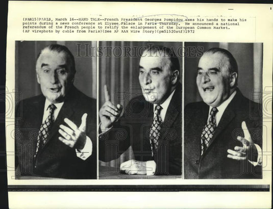 1972 Press Photo France's Georges Pompidou gestures during Paris news conference
