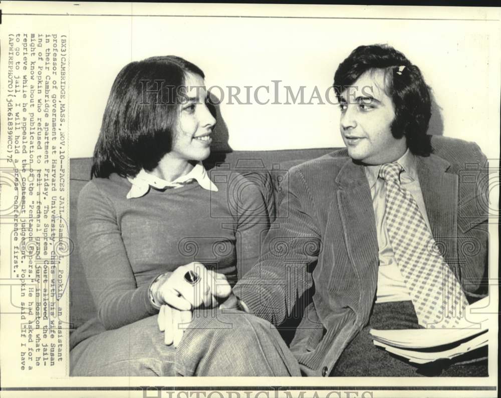 1972 Press Photo Harvard Professor of Government Samuel L. Popkin, Wife