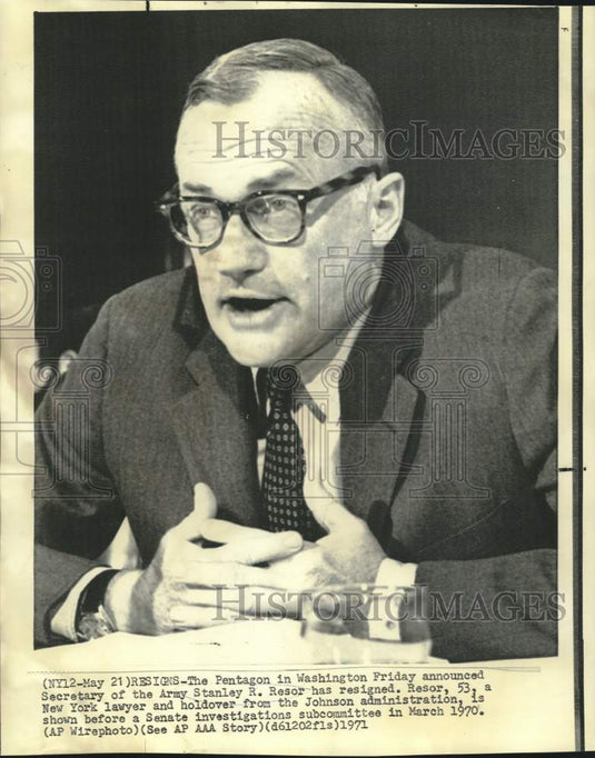 1970 Press Photo Stanley Resor shown before Senate investigation hearing