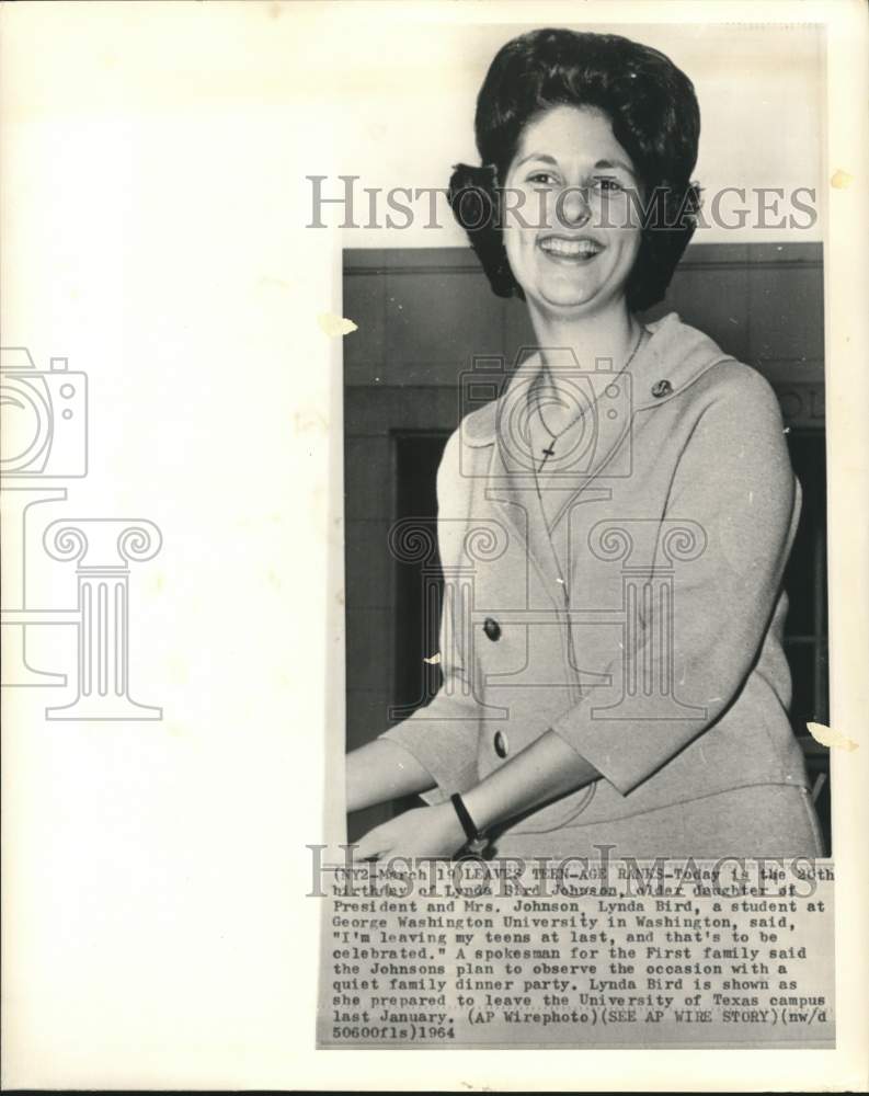 1964 Press Photo Lynda Bird Johnson celebrates her 20th birthday - now38999